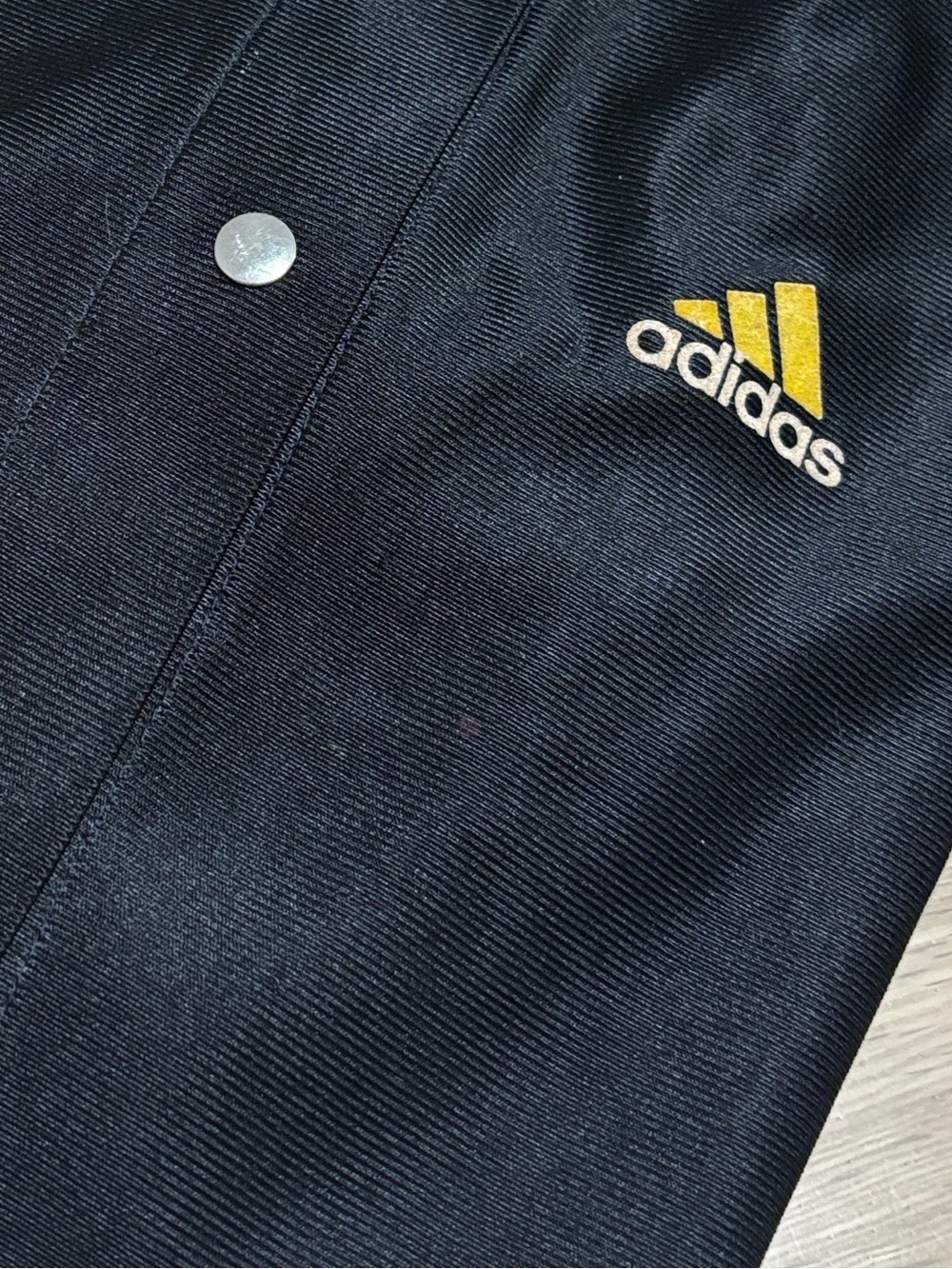 Vintage (S) 90s Adidas Colour-Block 3-Stripe Shirt Jacket Yellow Black Heathered - Picture 7 of 16